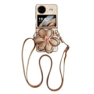 For vivo X Flip Colorful Woven Pattern 3D Yarn Flower Phone Case with Lanyard(Orange)