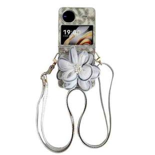 For vivo X Flip Colorful Woven Pattern 3D Yarn Flower Phone Case with Lanyard(White)