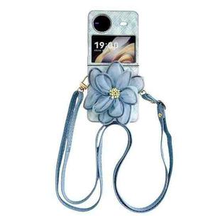 For vivo X Flip Colorful Woven Pattern 3D Yarn Flower Phone Case with Lanyard(Blue)