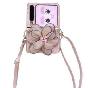 For Huawei Pura X Colorful Woven Pattern 3D Yarn Flower Phone Case with Lanyard(Pink)