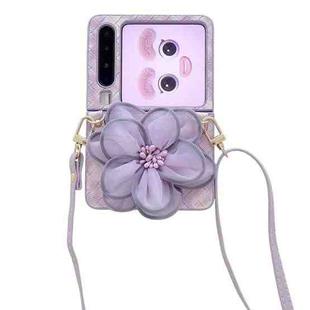 For Huawei Pura X Colorful Woven Pattern 3D Yarn Flower Phone Case with Lanyard(Purple)