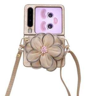 For Huawei Pura X Colorful Woven Pattern 3D Yarn Flower Phone Case with Lanyard(Orange)