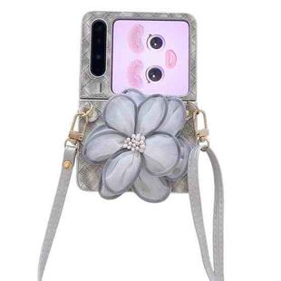 For Huawei Pura X Colorful Woven Pattern 3D Yarn Flower Phone Case with Lanyard(White)