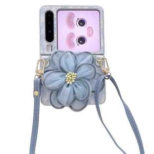 For Huawei Pura X Colorful Woven Pattern 3D Yarn Flower Phone Case with Lanyard(Blue)