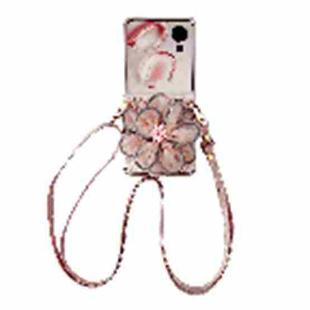 For Honor Magic V Flip Colorful Woven Pattern 3D Yarn Flower Phone Case with Lanyard(Pink)