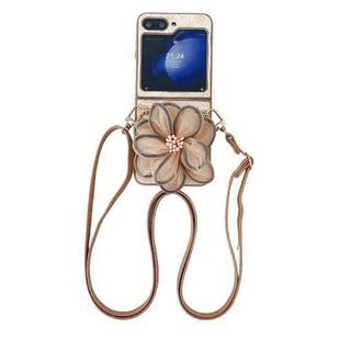 For Samsung Galaxy Z Flip5 Colorful Woven Pattern 3D Yarn Flower Phone Case with Lanyard(Orange)