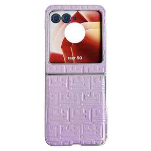 For Motorola Razr 50 Geometry Gradient Color Leather Texture Full Coverage Phone Case(Purple)