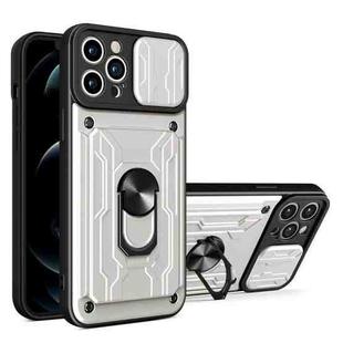 For iPhone 15 Pro Max Sliding Camshield TPU+PC Phone Case with Card Slot(White)