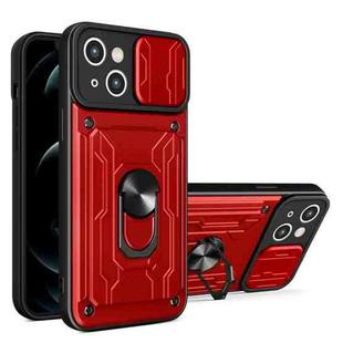 For iPhone 15 Plus Sliding Camshield TPU+PC Phone Case with Card Slot(Red)