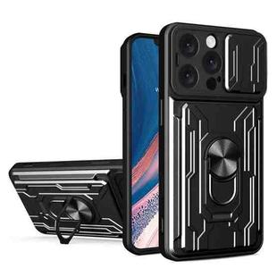 For iPhone 16 Pro Max Sliding Camshield TPU+PC Phone Case with Card Slot(Black)