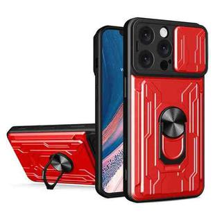 For iPhone 16 Pro Max Sliding Camshield TPU+PC Phone Case with Card Slot(Red)