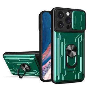 For iPhone 16 Pro Max Sliding Camshield TPU+PC Phone Case with Card Slot(Dark Green)