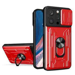 For iPhone 16 Pro Sliding Camshield TPU+PC Phone Case with Card Slot(Red)