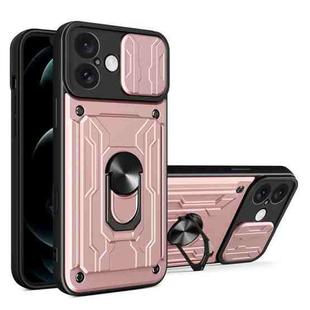 For iPhone 16 Plus Sliding Camshield TPU+PC Phone Case with Card Slot(Rose Gold)