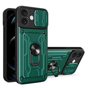 For iPhone 16 Plus Sliding Camshield TPU+PC Phone Case with Card Slot(Dark Green)