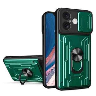 For iPhone 16 Sliding Camshield TPU+PC Phone Case with Card Slot(Dark Green)