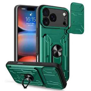 For iPhone 17 Pro Max Sliding Camshield TPU+PC Phone Case with Card Slot(Dark Green)