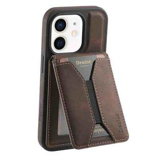 For iPhone 12 / 12 Pro Denior D18 Skin Feel Rotating Holder MagSafe Detachable Card Slot Phone Case(Brown)