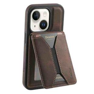 For iPhone 14 / 13 Denior D18 Skin Feel Rotating Holder MagSafe Detachable Card Slot Phone Case(Brown)