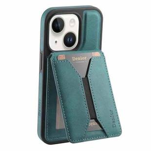 For iPhone 15 Plus / 14 Plus Denior D18 Skin Feel Rotating Holder MagSafe Detachable Card Slot Phone Case(Blue)