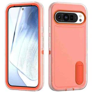 For Google Pixel 9 Pro Rugged PC + Silicone Phone Case with Holder(Transparent+Orange)