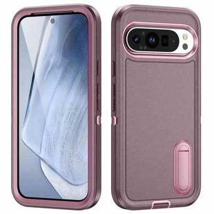 For Google Pixel 9 Pro Rugged PC + Silicone Phone Case with Holder(Purple+Pink)