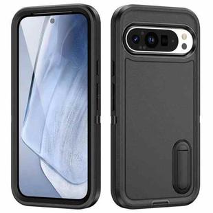 For Google Pixel 9 Rugged PC + Silicone Phone Case with Holder(Black)