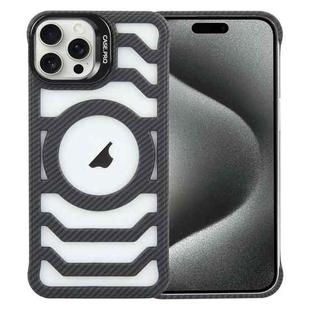 For iPhone 15 Pro Borderless Carbon Fiber Lens Protection Bracket MagSafe Phone Case(Black)