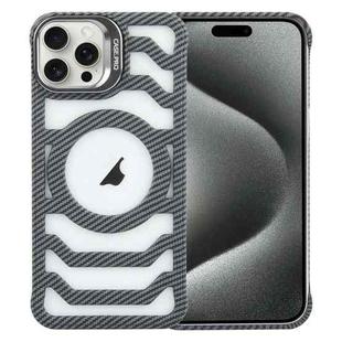 For iPhone 15 Pro Borderless Carbon Fiber Lens Protection Bracket MagSafe Phone Case(Grey)