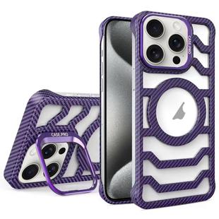 For iPhone 15 Pro Borderless Carbon Fiber Lens Protection Bracket MagSafe Phone Case(Purple)