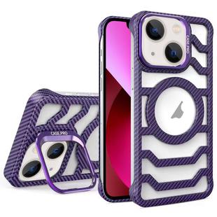 For iPhone 13 Borderless Carbon Fiber Lens Protection Bracket MagSafe Phone Case(Purple)