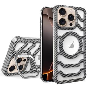 For iPhone 16 Pro Max Borderless Carbon Fiber Lens Protection Bracket MagSafe Phone Case(Grey)