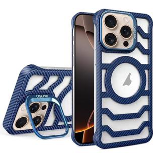 For iPhone 16 Pro Max Borderless Carbon Fiber Lens Protection Bracket MagSafe Phone Case(Blue)