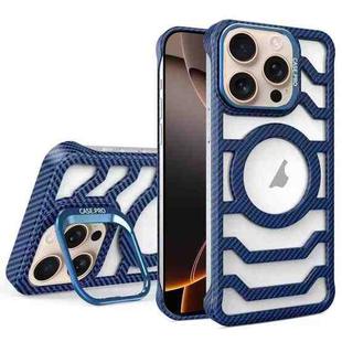 For iPhone 16 Pro Borderless Carbon Fiber Lens Protection Bracket MagSafe Phone Case(Blue)