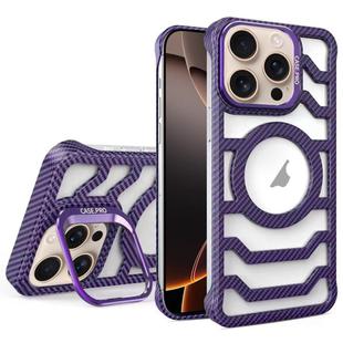 For iPhone 16 Pro Borderless Carbon Fiber Lens Protection Bracket MagSafe Phone Case(Purple)