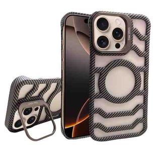 For iPhone 16 Pro Borderless Carbon Fiber Lens Protection Bracket MagSafe Phone Case(Gold)