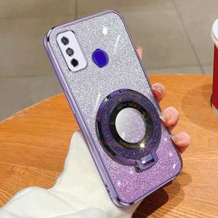 For Tecno Spark Go 2020 Plated Gradient Glitter Round Holder TPU Phone Case(Purple)