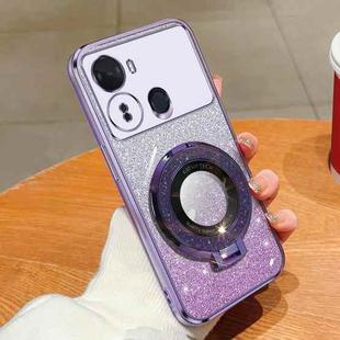 For Itel S23 Plated Gradient Glitter Round Holder TPU Phone Case(Purple)