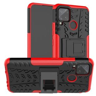 For OPPO Realme C15 Tire Texture Shockproof TPU + PC Protective Case with Holder(Red)