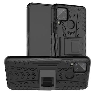 For OPPO Realme C15 Tire Texture Shockproof TPU + PC Protective Case with Holder(Black)