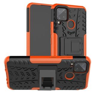 For OPPO Realme C15 Tire Texture Shockproof TPU + PC Protective Case with Holder(Orange)