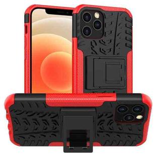 For iPhone 12 mini Tire Texture Shockproof TPU + PC Protective Case with Holder(Red)