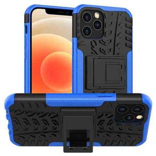 For iPhone 12 mini Tire Texture Shockproof TPU + PC Protective Case with Holder(Blue)