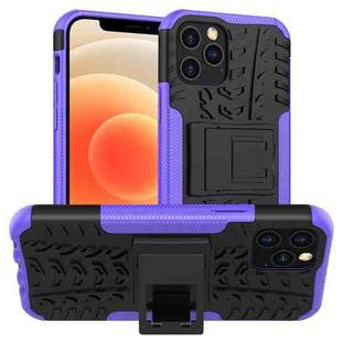 For iPhone 12 mini Tire Texture Shockproof TPU + PC Protective Case with Holder(Purple)