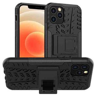 For iPhone 12 mini Tire Texture Shockproof TPU + PC Protective Case with Holder(Black)
