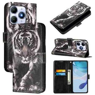 For itel A90 4G Colored Drawing Pattern Plain Weave Leather Phone Case(Black And White Tiger)