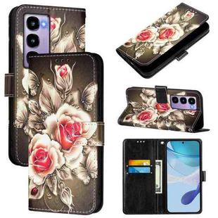 For itel City 100 Colored Drawing Pattern Plain Weave Leather Phone Case(Roses On Black)