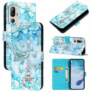 For HTC U24 Pro   Colored Drawing Pattern Plain Weave Leather Phone Case(Tower Butterfly)