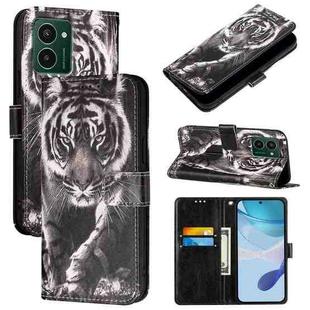 For HMD Pulse Pro   Colored Drawing Pattern Plain Weave Leather Phone Case(Black And White Tiger)