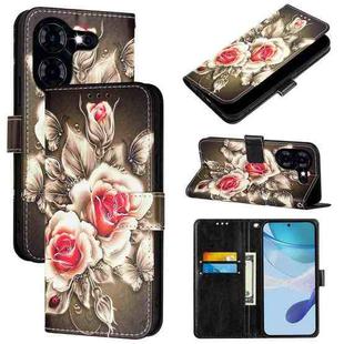 For Tecno Pova 5 4G Colored Drawing Pattern Plain Weave Leather Phone Case(Roses On Black)